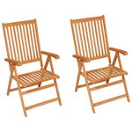 vidaXL Chaises de jardin lot de 2 et coussins crème Bois teck massif