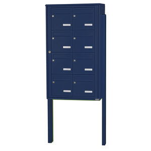 Bloc collectif leabox.com 2x4 grade 3 simple face Extérieur fixation sur pieds à sceller Bleu Saphir RAL 5003 finition brillante