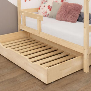 Tiroir à roulettes rangement ou lit - bois vernis pour lit 80 x 180 cm
