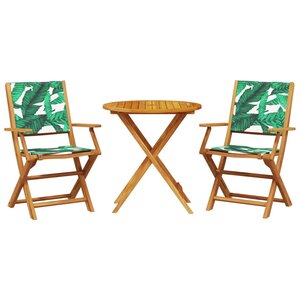 vidaXL Ensemble de bistro 3 Pièces motif de feuilles tissu et bois massif