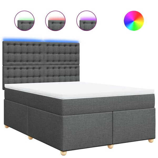vidaXL Sommier à lattes de lit avec matelas Gris foncé 140x190cm Tissu
