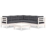 vidaXL Salon de jardin 6 Pièces avec coussins blanc bois de pin massif