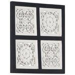 vidaXL Panneau mural sculpté à la main MDF 40x40x1 5 cm Noir et blanc