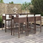 vidaXL Ensemble de bar de jardin avec coussins 7 Pièces marron poly rotin