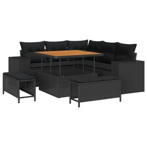 vidaXL Ensemble de canapé de jardin avec coussin 8 Pièces Noir polyrotin