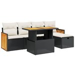 vidaXL Salon de jardin 6 Pièces avec coussins noir résine tressée