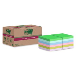 Notes recyclées couleurs super sticky post-it - bloc de 70 feuilles - lot de 12