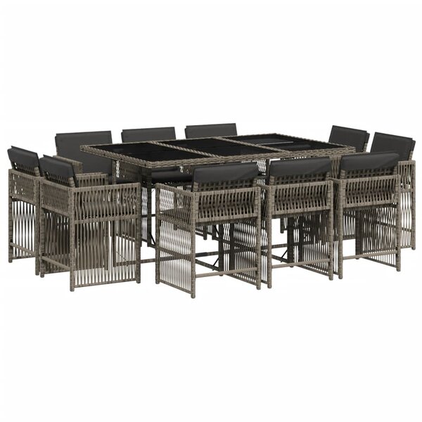 vidaXL Ensemble à manger de jardin 11Pièces avec coussins gris poly rotin