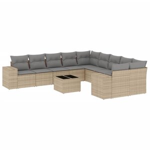 vidaXL Salon de jardin 11 Pièces avec coussins beige résine tressée