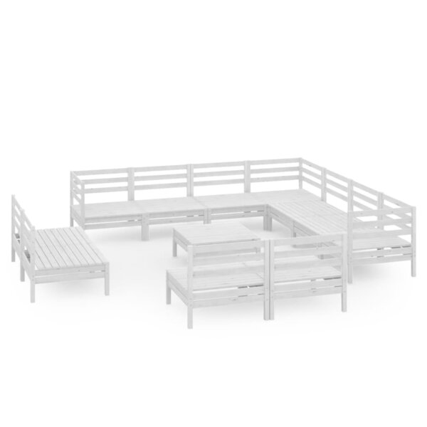 vidaXL Salon de jardin 12 Pièces Bois de pin massif Blanc