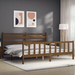 vidaXL Cadre de lit avec tête de lit marron miel 200x200cm bois massif