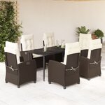 vidaXL Ensemble à manger de jardin et coussins 7 Pièces marron rotin