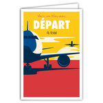 Carte Nouveau Départ Au Revoir avec Enveloppe  Mini Posters Format 17x11 5cm  Bonne Continuation Retraite Déménagement Changement Vie Voyage Avion Soleil Rétro Vintage Jaune/Rouge/Bleue