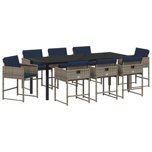 vidaXL Ensemble de salle à manger de jardin 9 pièces avec coussins Gris Poly Rattan