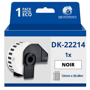 Étiquettes compatibles Brother DK22214 - Largeur 12 mm x 30 48 mètres - Texte noir sur fond blanc
