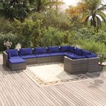 vidaXL Salon de jardin 10 Pièces avec coussins Résine tressée Gris