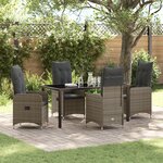 vidaXL Ensemble de salle à manger de jardin 5 pièces avec coussins gris poly rotin