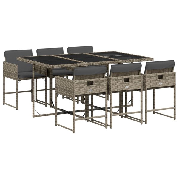 vidaXL Ensemble à manger de jardin et coussins 7 Pièces gris rotin