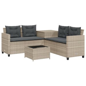 vidaXL Canapé de jardin et table et coussins en forme de L gris clair