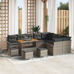 Ensemble de canapé de jardin 13 pièces avec coussins gris rattan poly acacia