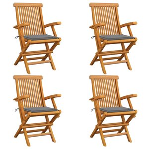 vidaXL Chaises de jardin et coussins gris lot de 4 Bois de teck massif