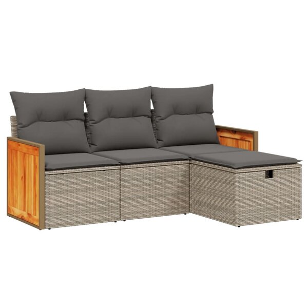vidaXL Salon de jardin 4 Pièces avec coussins gris résine tressée