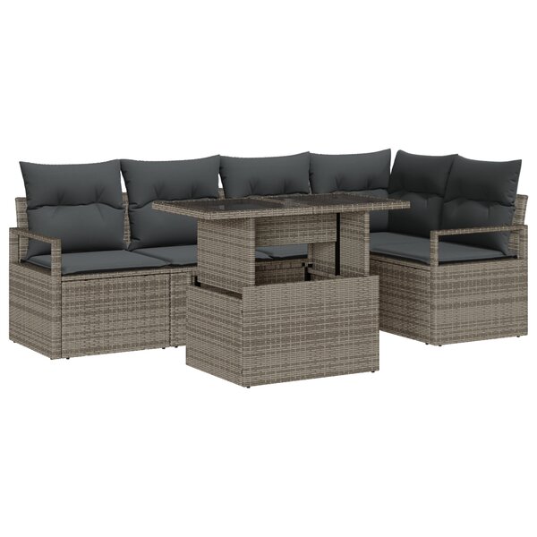 vidaXL Ensemble de Canapé de Jardin de 6 Pièces avec Coussins Gris Rattan Poly