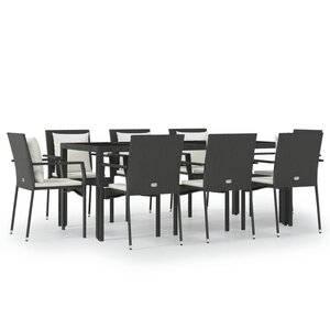 vidaXL Ensemble à manger jardin 9Pièces et coussins noir résine tressée