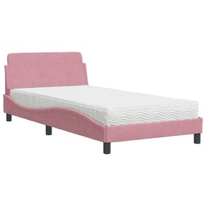vidaXL Lit avec matelas rose 100x200 cm velours
