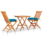 vidaXL Ensemble de bistro 3 Pièces avec coussins bleu clair Bois de teck