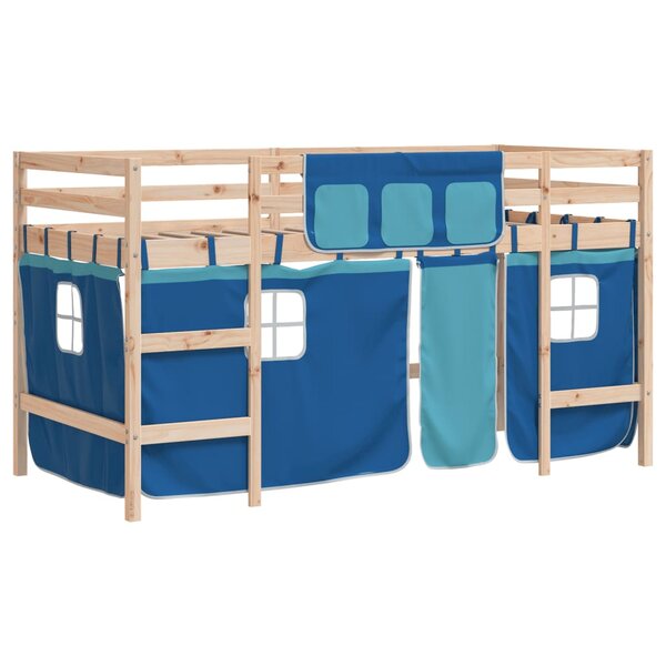 vidaXL Lit mezzanine enfants et rideaux bleu 90x190cm bois pin massif