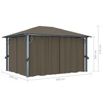 vidaXL Tonnelle avec rideau et lumières LED 4x3 m Taupe Aluminium