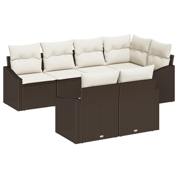 vidaXL Canapé de jardin 7 pièces avec coussins en rattan poly marron