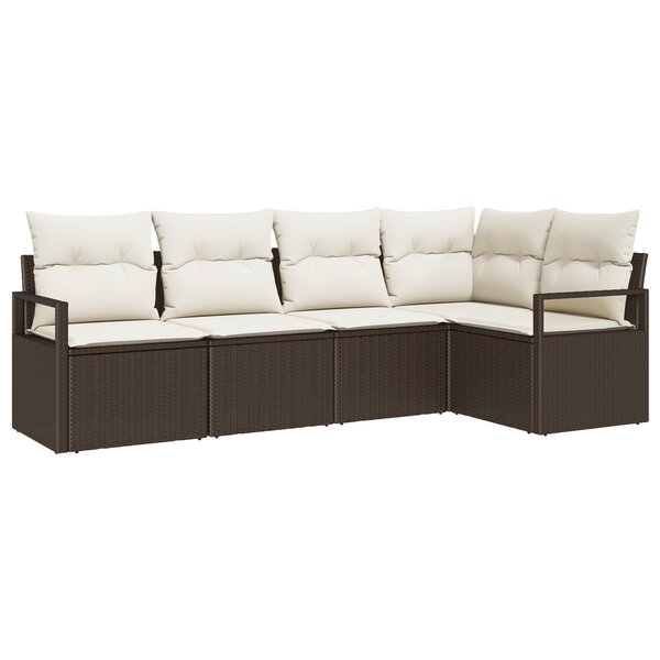 Ensemble de canapé de jardin 5 pièces avec coussins en rattan poly brun