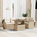 Ensemble de Canapé de Jardin 6 Pièces avec Coussins Beige Poly Rotin