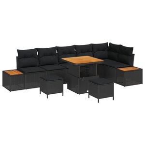 vidaXL Ensemble de canapé de jardin avec coussin 9 Pièces Noir Poly rotin