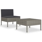 vidaXL Salon de jardin 2 Pièces avec coussins Résine tressée Gris