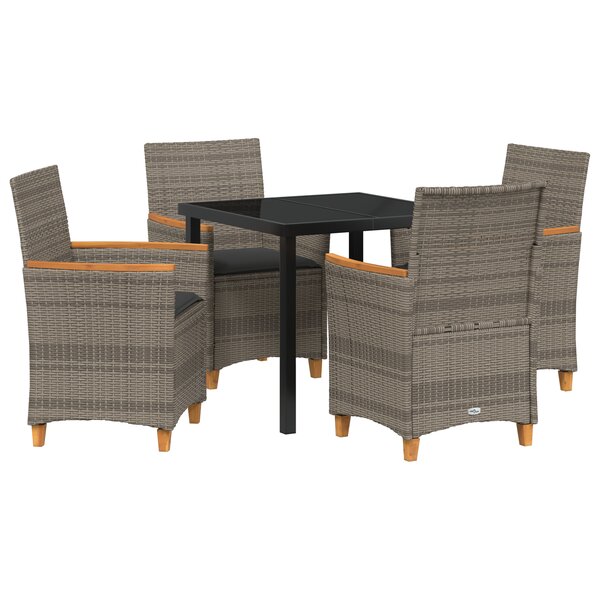 vidaXL Set de salle à manger de jardin 5 pièces avec coussins gris en poly rattan