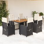 vidaXL Ensemble à manger de jardin coussins 7Pièces Noir Résine tressée