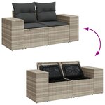vidaXL Canapé de jardin 2 places et coussins gris clair résine tressée