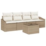 vidaXL Ensemble de 5 Canapés de Jardin avec Coussins Beige en Poly Rattan
