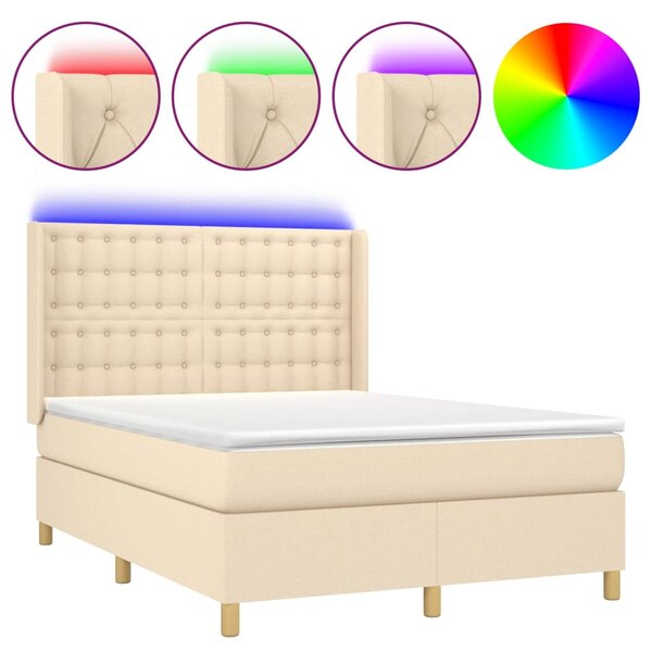 vidaXL Sommier à lattes de lit matelas et LED Crème 140x190 cm Tissu