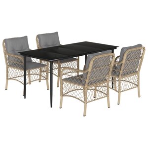 vidaXL Ensemble à manger de jardin coussins 5 Pièces mélange beige rotin