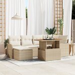 Ensemble de canapé de jardin de 7 pièces avec coussins beige en poly rotin acacia
