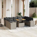 vidaXL Salon de jardin avec coussins 10 Pièces gris résine tressée