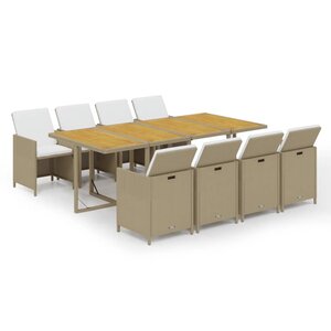 vidaXL Ensemble à dîner de jardin coussins 9 Pièces Résine tressée Beige