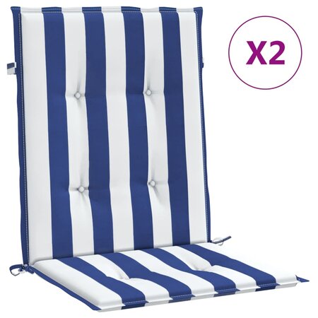 vidaXL Coussins de chaise à dossier bas lot de 2 rayures bleu et blanc