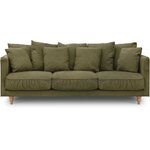 Canapé fixe 4 places CONSTANCE - Tissu vert - Pied en bois massif - 212 x 87 x 93 cm