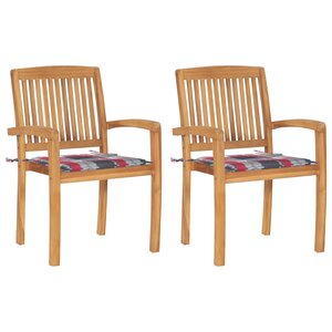 vidaXL Chaises de jardin lot de 2 avec coussins à carreaux rouges Teck