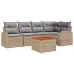 Ensemble de canapé de jardin vidaXL 6 pièces avec coussins Beige Poly Rattan Acacia